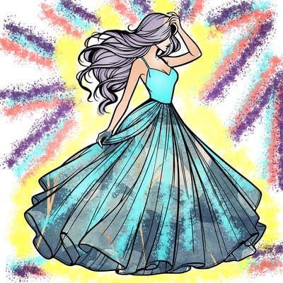 realistic woman with dress flowing in the wind