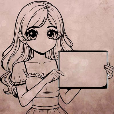 realistic pretty girl holding blank sign