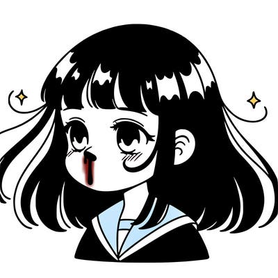 dark-haired girl with a nosebleed.