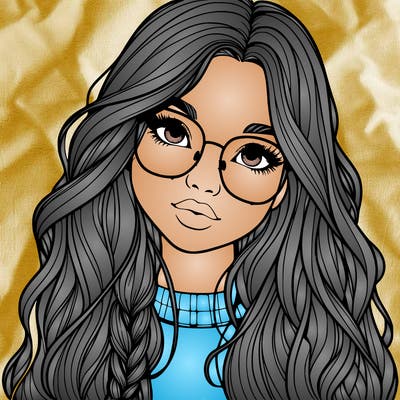 girl with long hair and freckles and glasses realistic