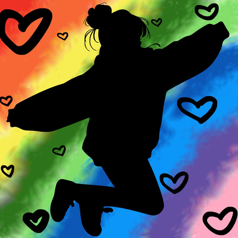 realistic girl jumping with a bun and oversized sweatshirt