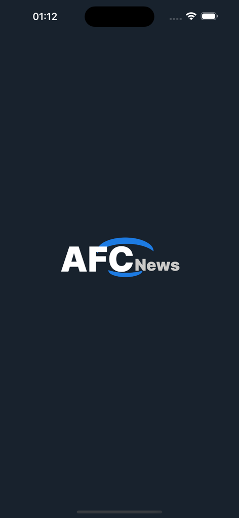AFCNews app splash screen featuring the logo on a dark blue background