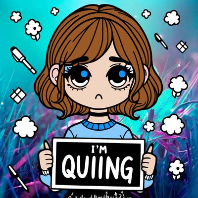a girl holding a sign saying i'm quitting
