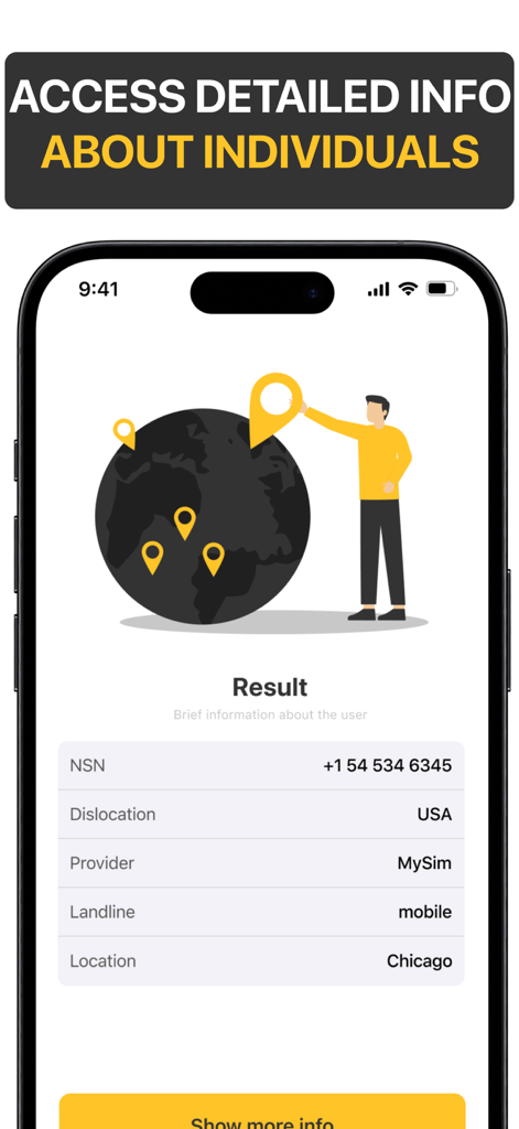 Interfaz de la aplicación móvil que muestra información detallada de ubicación y red para una persona rastreada, incluyendo la ciudad y el proveedor de telefonía.
