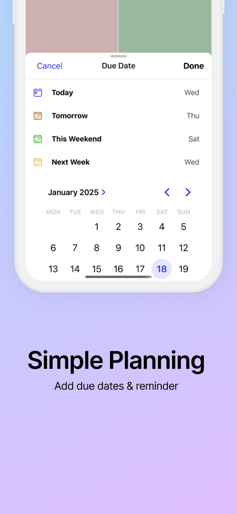 Matrix Manager - Task Manager - Captura de pantalla de la aplicación Matrix Manager que muestra la interfaz de planificación de fechas de vencimiento y calendario.
