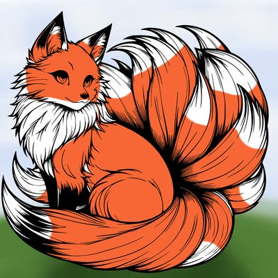 realistic detailed 9 tailed anime fox