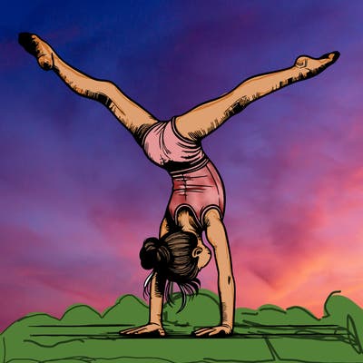 realistic gymnastic hand stand girl in four splits