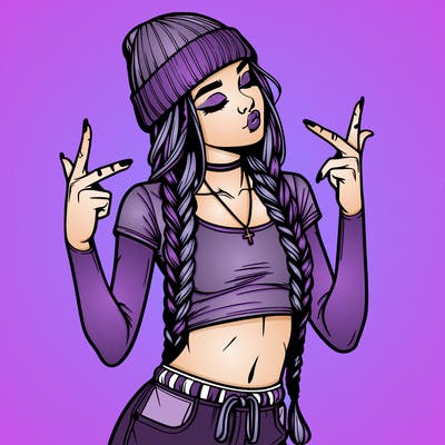 realistic teenage girl with braids and a beanie and crop top doing 🫶🏼