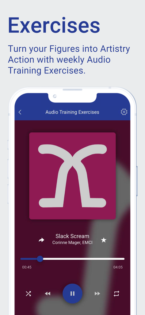 Estill Exercises - Mobile app screen showing a vocal audio training exercise titled Slack Scream within the Estill Exercises app.