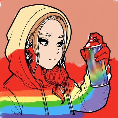 a realistic girl, spray painting