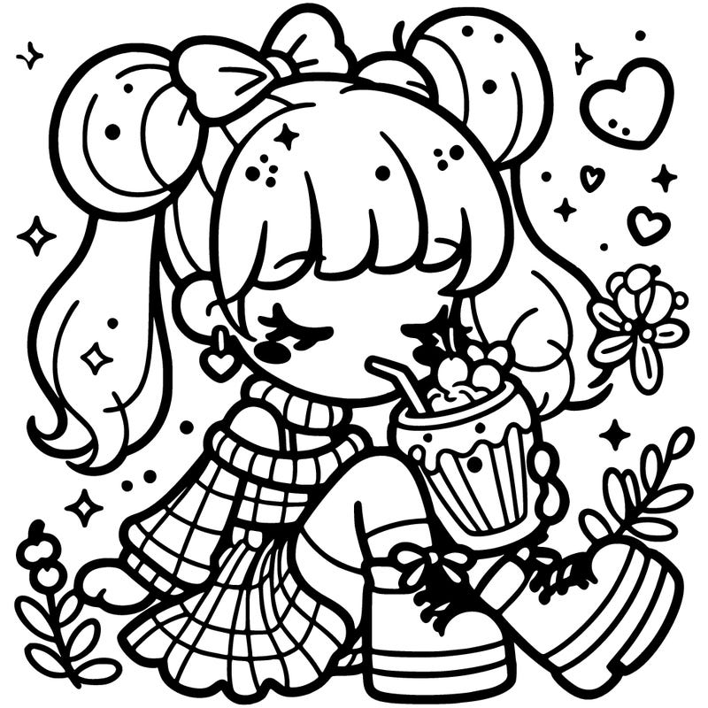 girl with cute clothes drinking a smoothie realistic