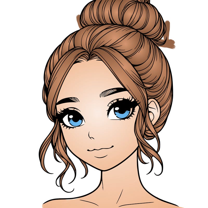 realistic pretty girl with hair in bun