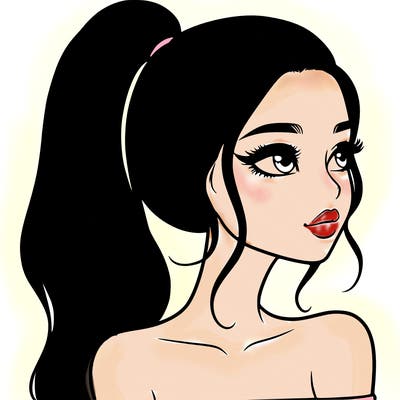 a beautiful and realistic girl with a high pony tail