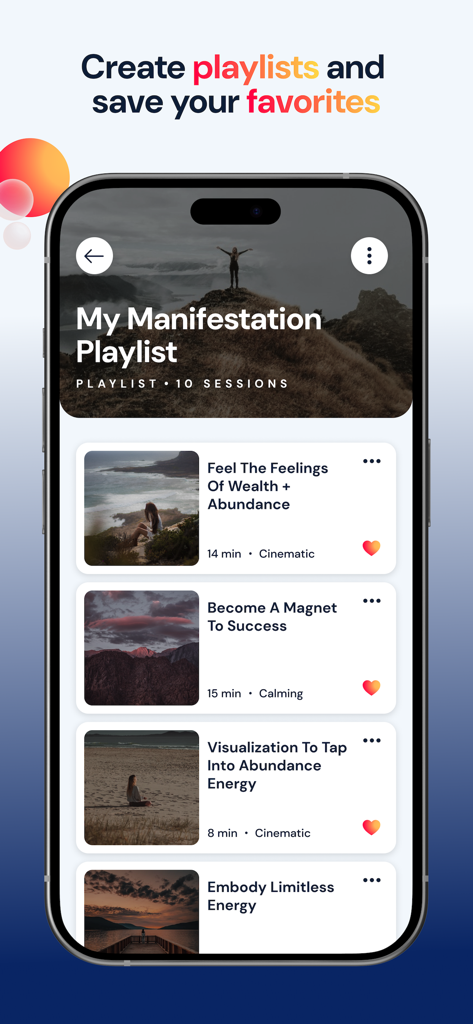 Activations: Daily Motivation - A smartphone screen displaying the manifestation playlist feature in the Activations app showing motivational audio sessions