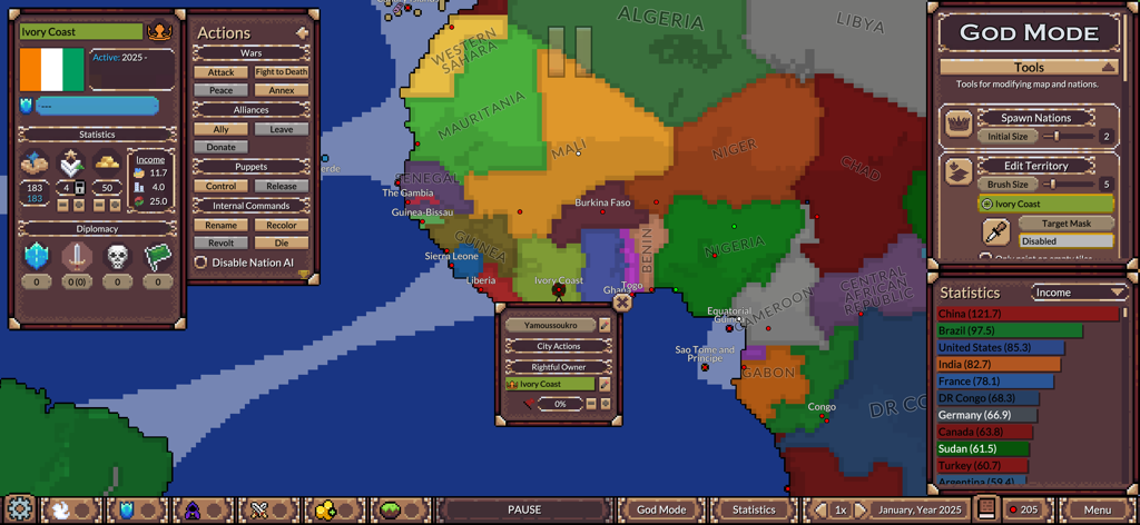 Ages of Conflict World War Sim - Interfaccia di mappa strategica e Modalità Dio in Ages of Conflict World War Sim