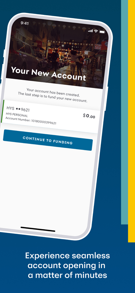 Synchrony Bank mobile app screen showing a newly created high yield savings account ready for funding.