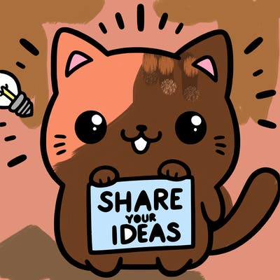 a cute cat saying share your ideas
