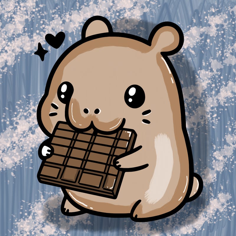 kawaii capybara eating chocolate bar