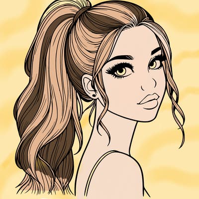 realistic pretty girl with high pony tail