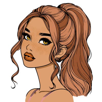 realistic girl with a ponytail on her hair and lips