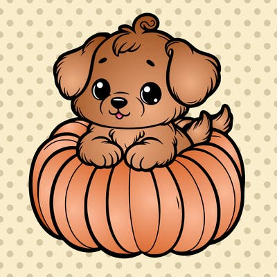 cute little puppy in a pumpkin