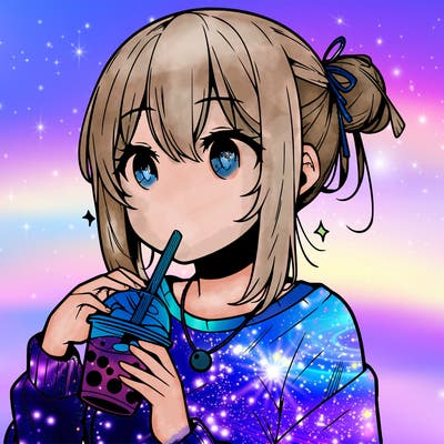 manga character drinking boba