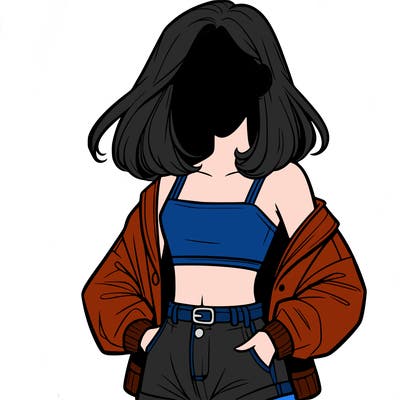 a realistic girl with a crop top and short shorts in an open jacket