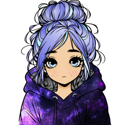 realistic girl with messy hair bun with oversized hoodie