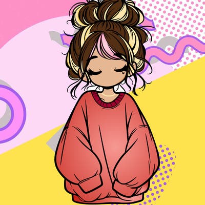 girl with baggy sweatshirt and messy bun