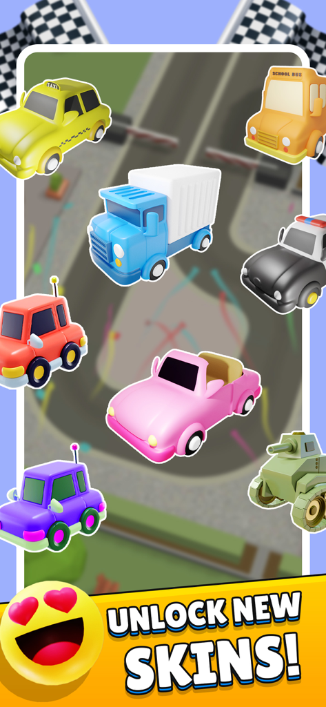 Car Parking 3D: Traffic Escape - Unlockable vehicle skins in Car Parking 3D featuring colorful cars trucks and a tank