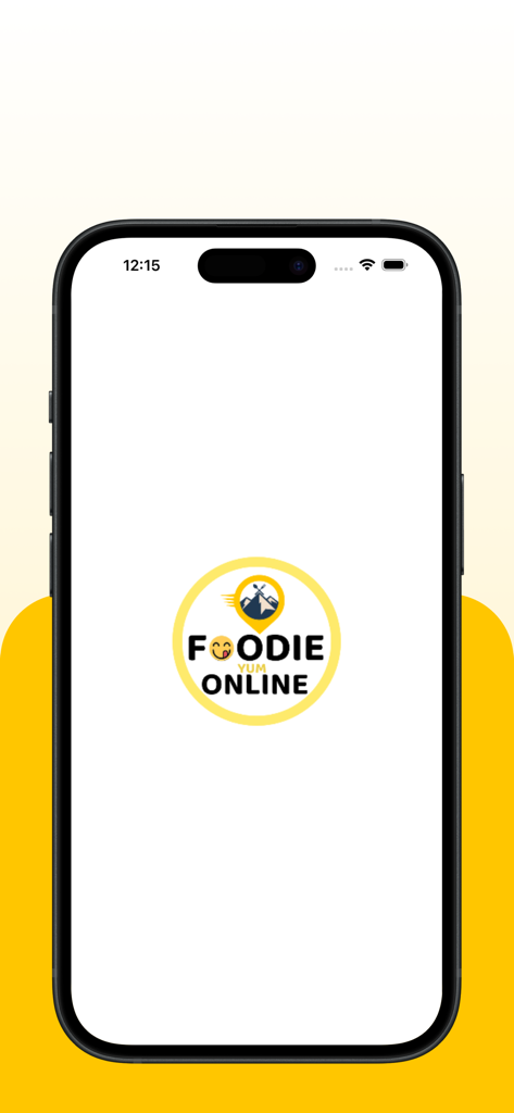Foodie Online Delivery - Pantalla de inicio de la aplicación Foodie Online Delivery mostrando el logo de Foodie Yum Online en la pantalla de un smartphone