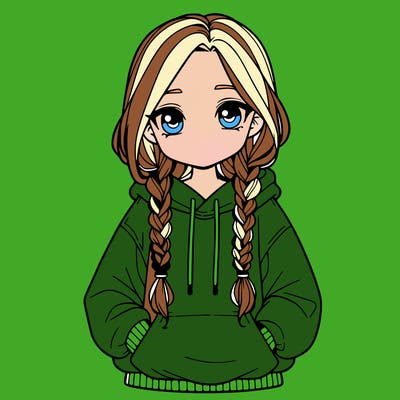 a realistic girl with a oversized hoodie and she has braids