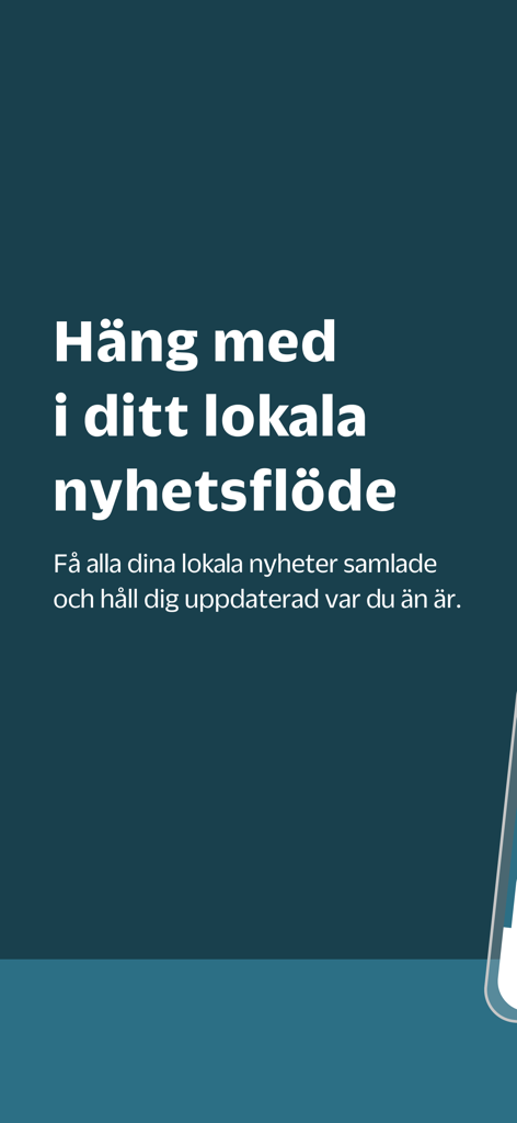 NWT - NWTローカルニュースアプリのスプラッシュ画面。ローカルニュースの最新情報を確認することについてのスウェーデン語のテキストが表示されています。