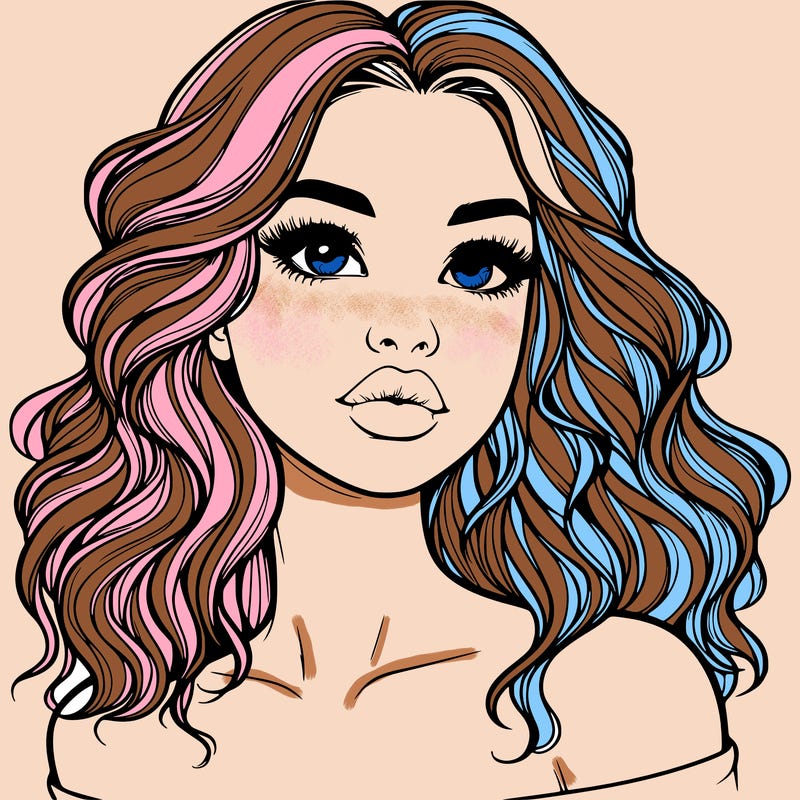 realistic girl with wavy hair and lips