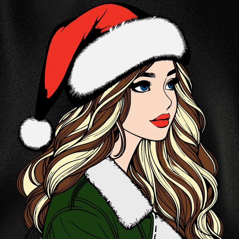realistic girl in santa hat
