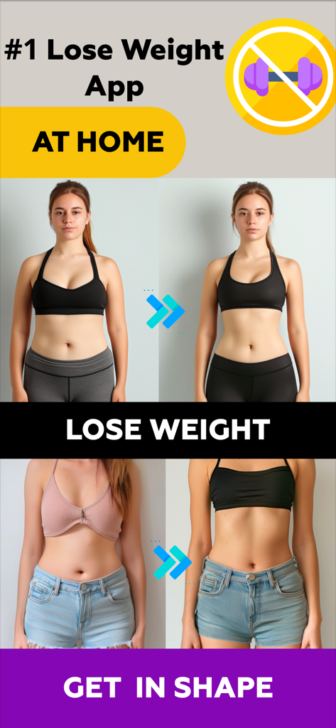 Lose Weight At Home For Women - Comparación de antes y después del progreso de pérdida de peso de una mujer usando la aplicación de fitness en casa