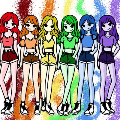 a group of girls wearing crop tops and shorts