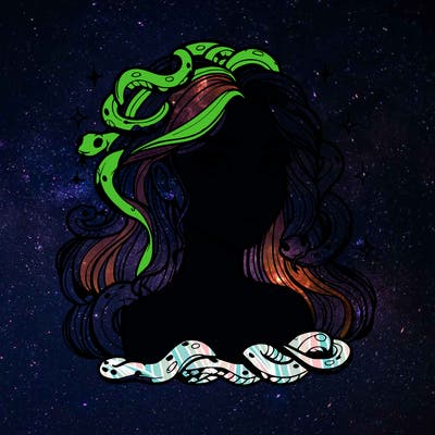 realistic girl with snakes as hair