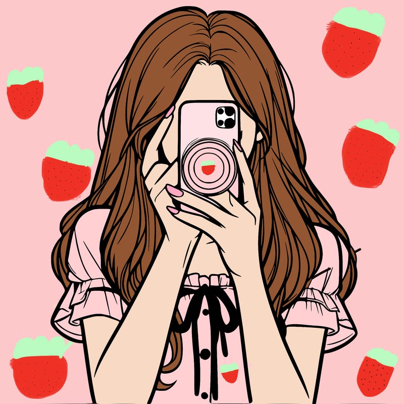 a realistic girl holding her phone taking pictures