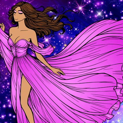 realistic woman in dress flowing the the wind