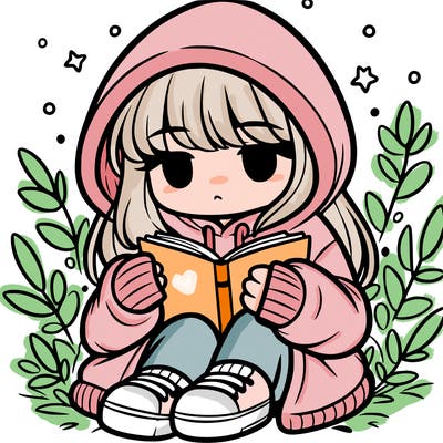 girl in oversized hoodie reading a book