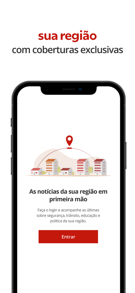 포르투갈어로 지역 뉴스 및 지역 보도 옵션을 보여주는 G1 앱 인터페이스