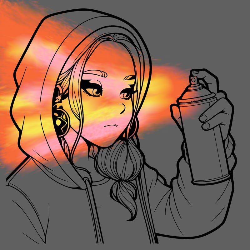 a realistic girl, spray painting