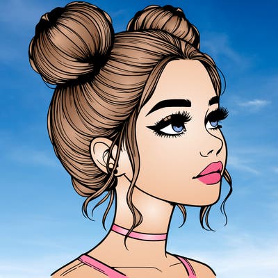 realistic girl with buns on the top of her head