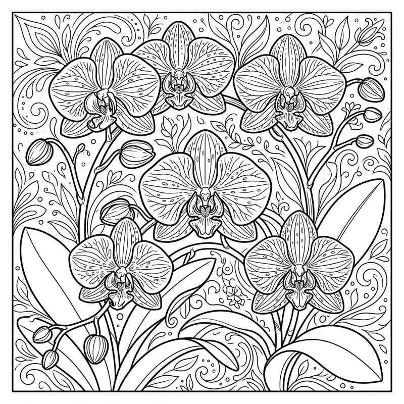 Unleash your creativity with this exquisite Phalaenopsis Orchids coloring page, perfect for anyone seeking a touch of natural elegance. Each delicate petal and intricate detail invites you to explore a spectrum of colors and shading.