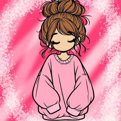 girl with baggy sweatshirt and messy bun