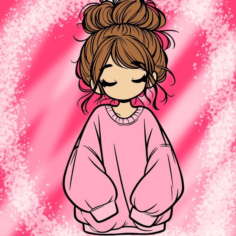 girl with baggy sweatshirt and messy bun
