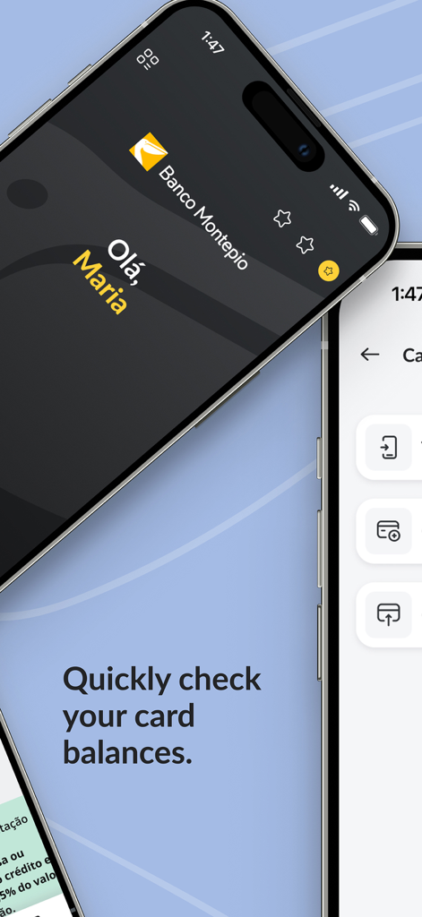 Banco Montepio mobile app interface showing card balance check feature