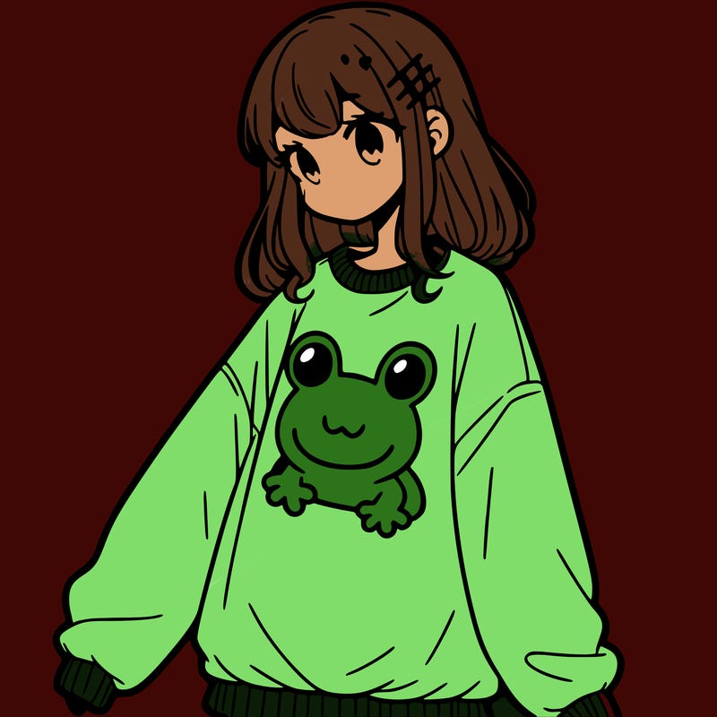 girl wearing frogging sweatshirt