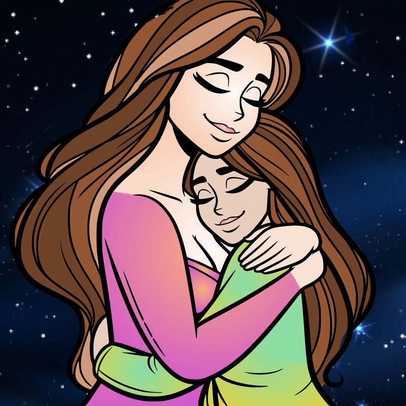 woman hugging another person